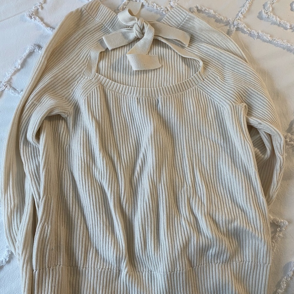 Scoop back with bow detail sweater in ivory
